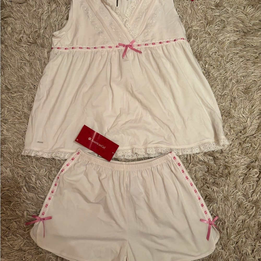 American Girl White Pajama Set With Pink Accents New With Tags On Girls XL